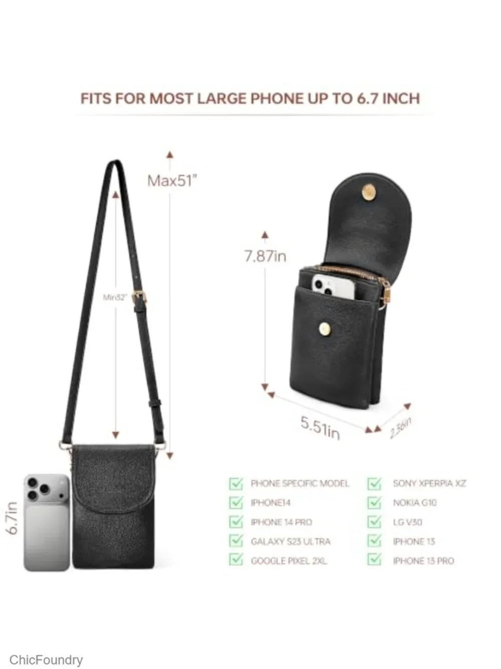 RFID Crossbody Purse for Women with Adjustable Strap Credit Card Slots